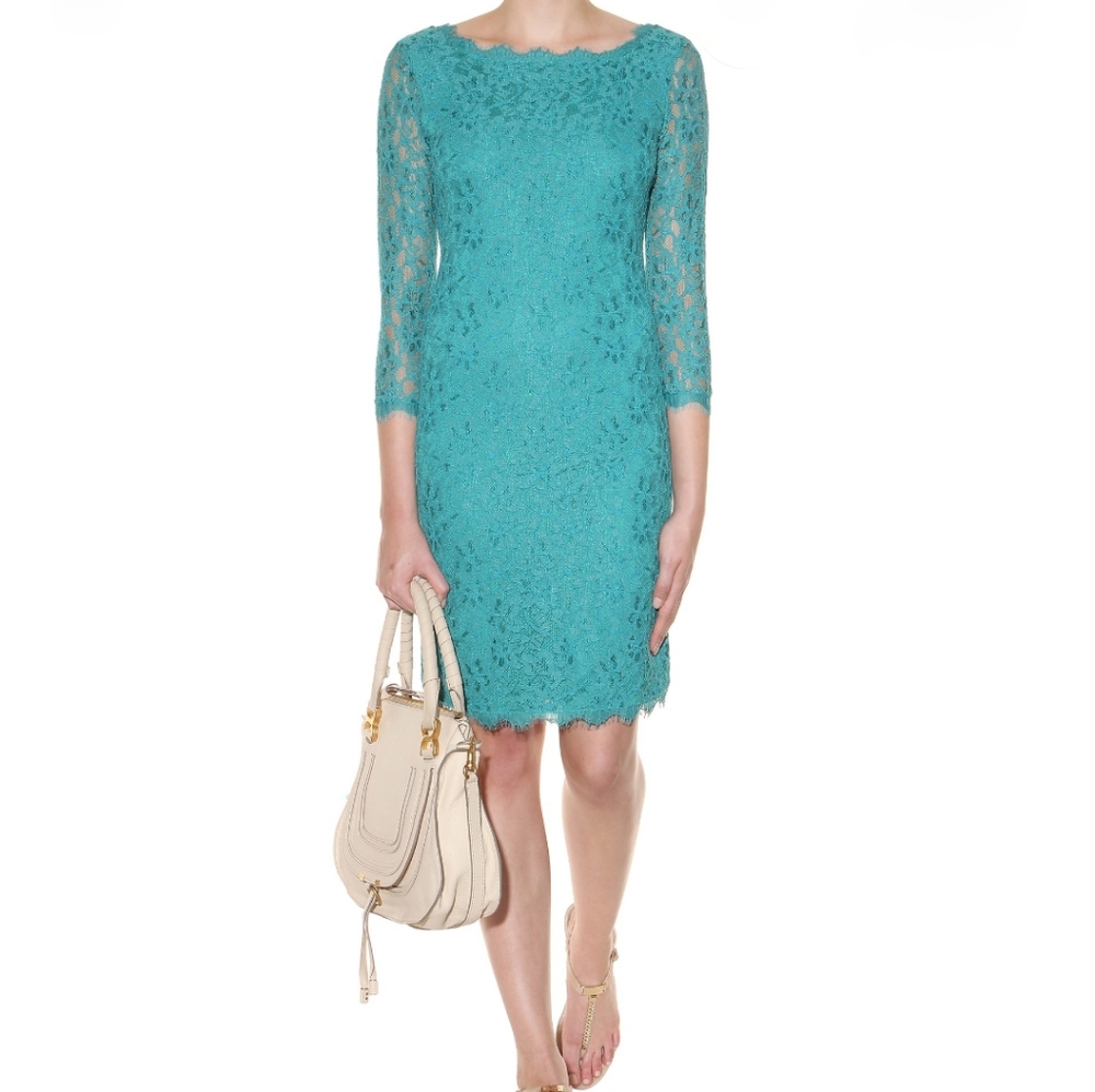 Diane Von Furstenberg Zarita Lace Teal Dress Sz 14